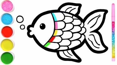 简笔画画彩虹亲嘴鱼,边涂色边学习颜色,幼儿绘画教程