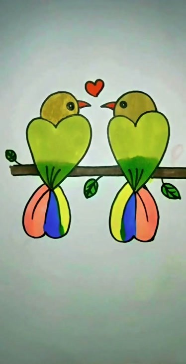 2个爱心画一对鸟少儿简笔画