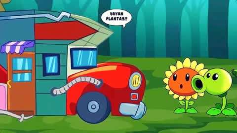 植物大战僵尸游戏:向日葵和豌豆射手开车去探险!