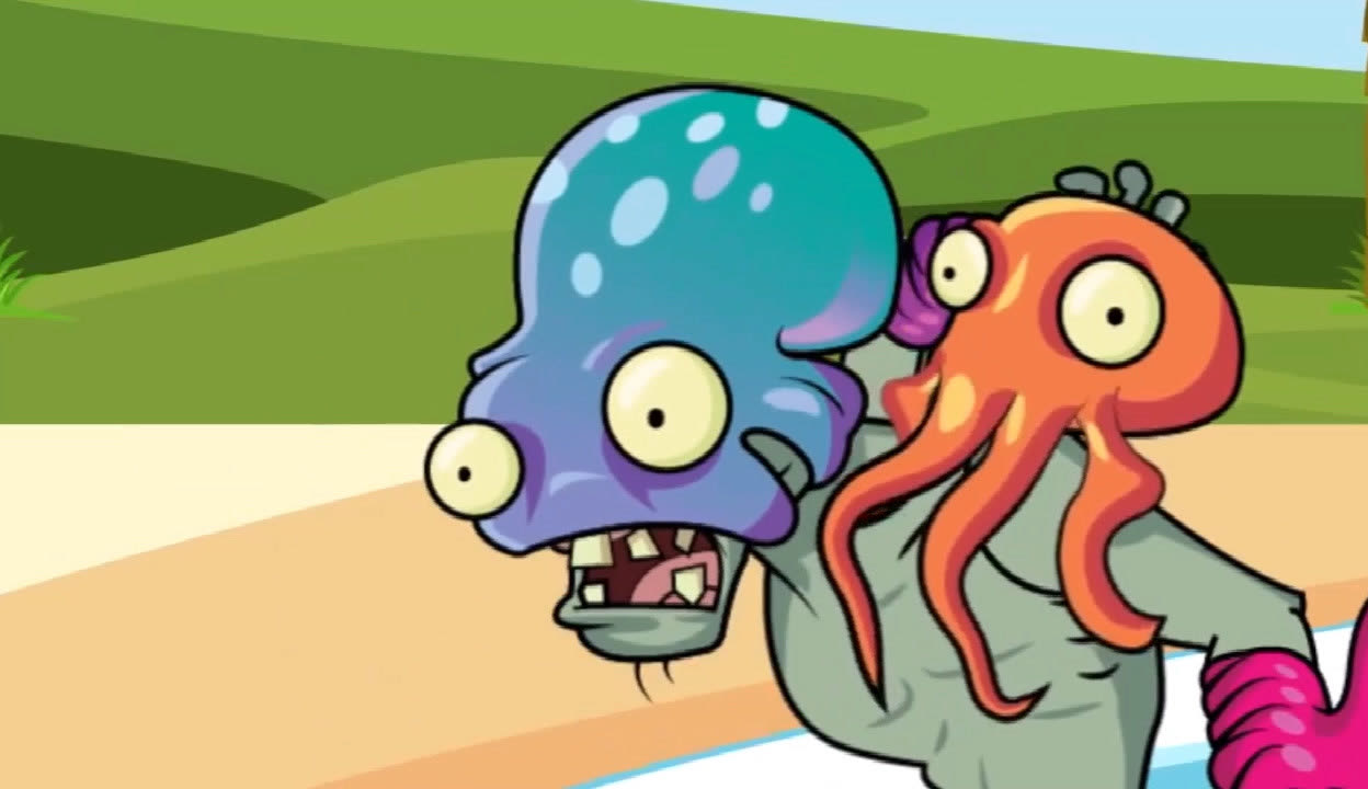 植物大战僵尸豌豆射手和波卡在玩球遇见神秘的章鱼僵尸