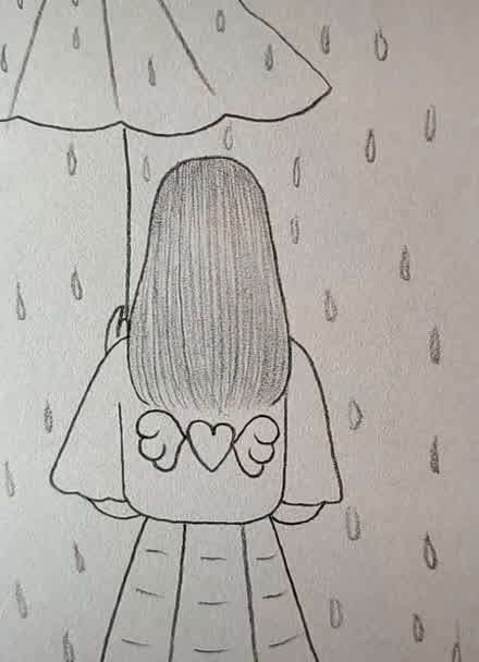 画雨中的女孩背影