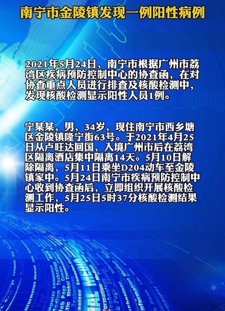 广西南宁市金陵镇今天发现1例核酸阳性人员,4月底刚从卢旺达回国,曾在