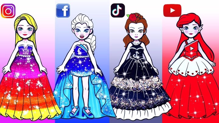 纸娃娃动画：长发、艾尔莎、爱丽儿公主成为穿搭博主，谁最受欢迎