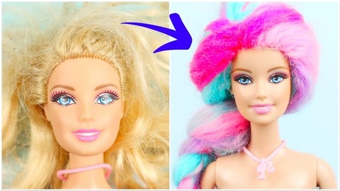 diy芭比工艺彩虹毛线编织芭比头发自制芭比娃娃服装