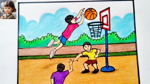 教你画一幅孩子们打篮球的画