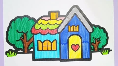 教孩子画房子并涂色